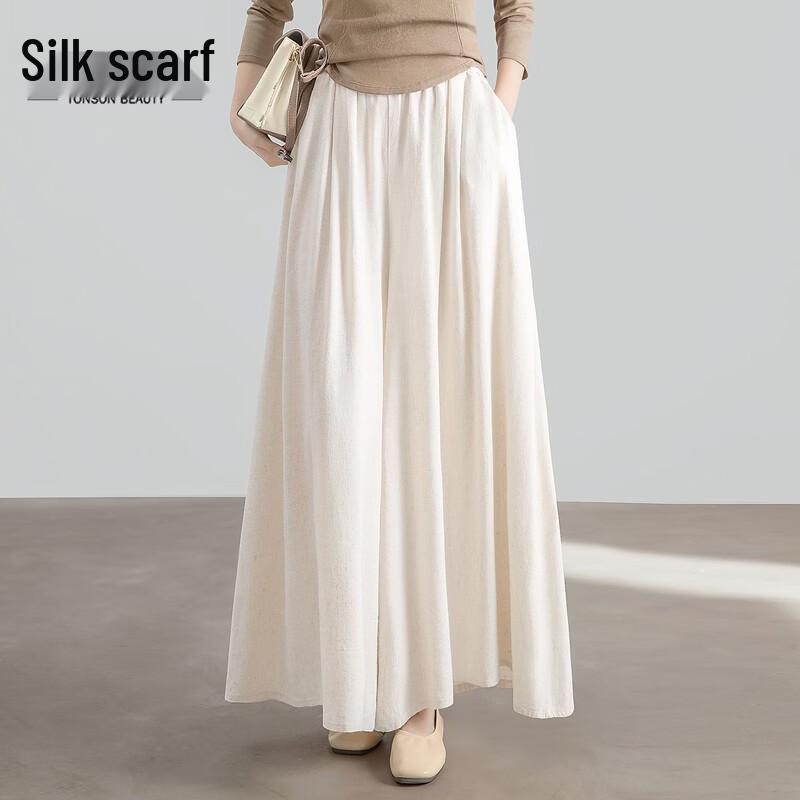 Women s High-Waisted Linen Wide-Leg Pants L