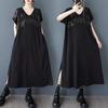Dimanaf New 2025 Plus Size Summer Dress Women Black Vintage Casual V-Neck Dress Loose Dress Maxi