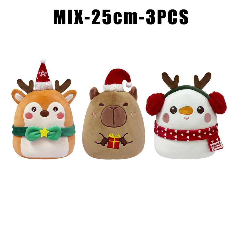 1/3/6PCS Santa Snowman Reindeer Plush Pillow Toys Capybara Stuffed Animal Christmas Home Decor Gifts