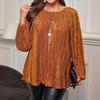 Women's Fashion Plus Size Solid Color Round Neck Long Sleeved Loose Casual T-shirt Top