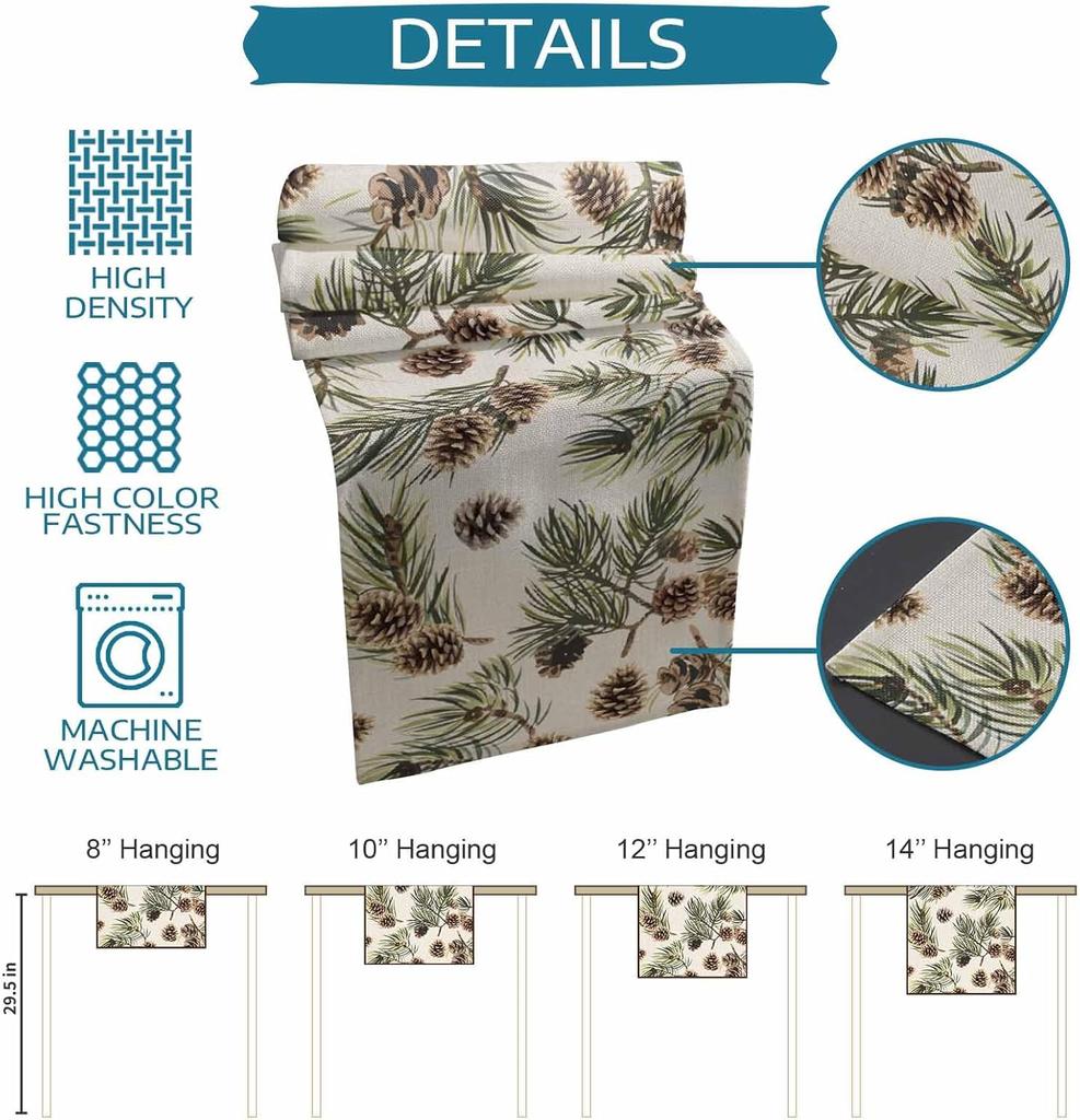 Christmas Pine Needles Pinecones Linen Table Runner Party Decor Winter Xmas Kitchen Dining Table Runner Christmas Decorations
