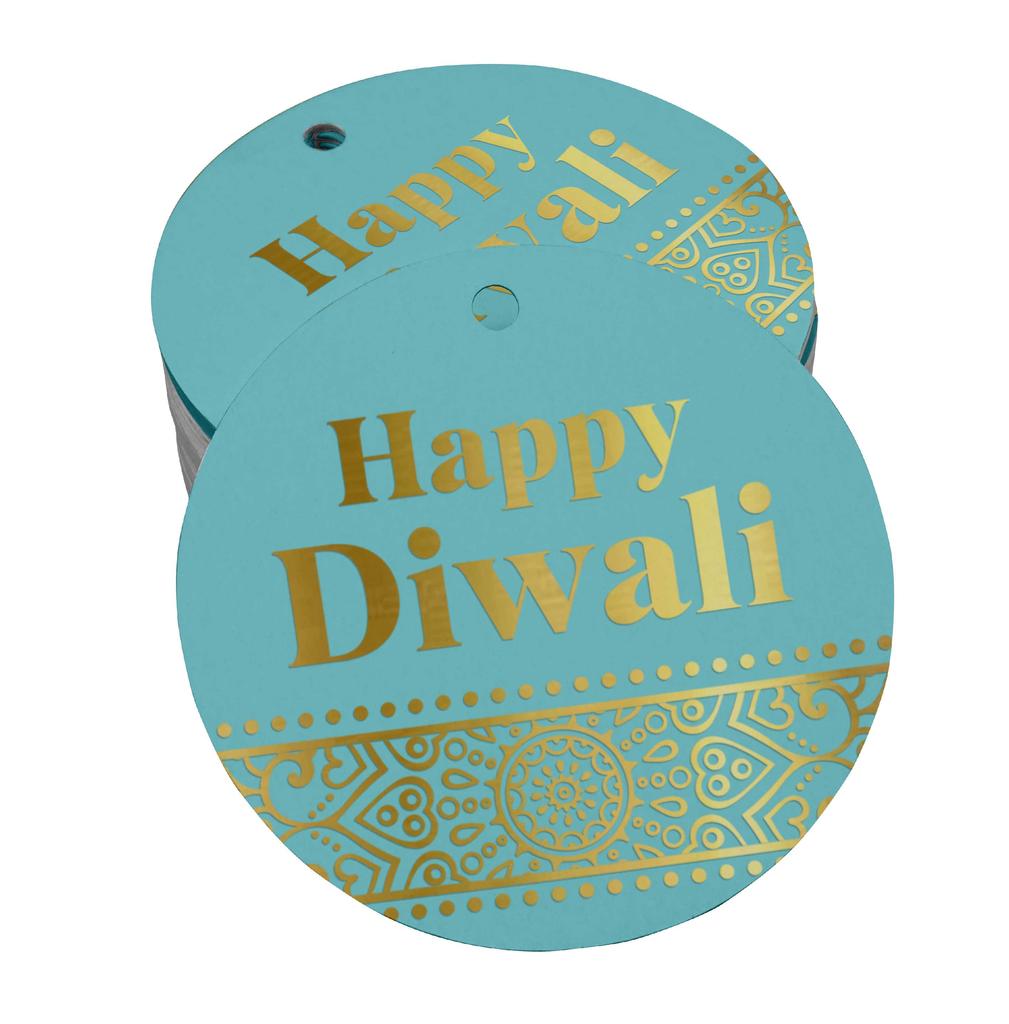 Inkdotpot 100 Pack Happy Diwali Favor Paper Tag Craft Real Gold Foil Hang