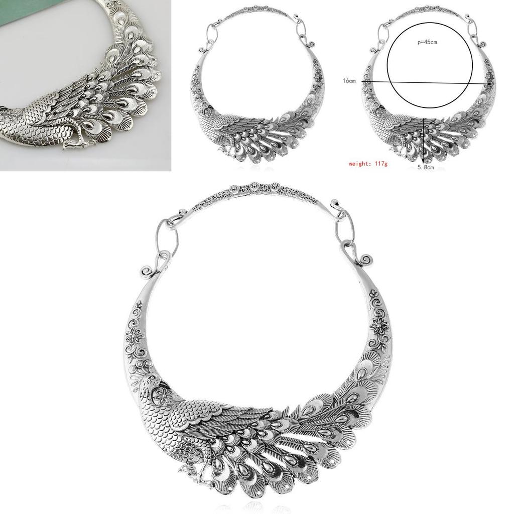 Peacock Animal Pendant Necklace With Retro Silver Finish For Fashion Accessories