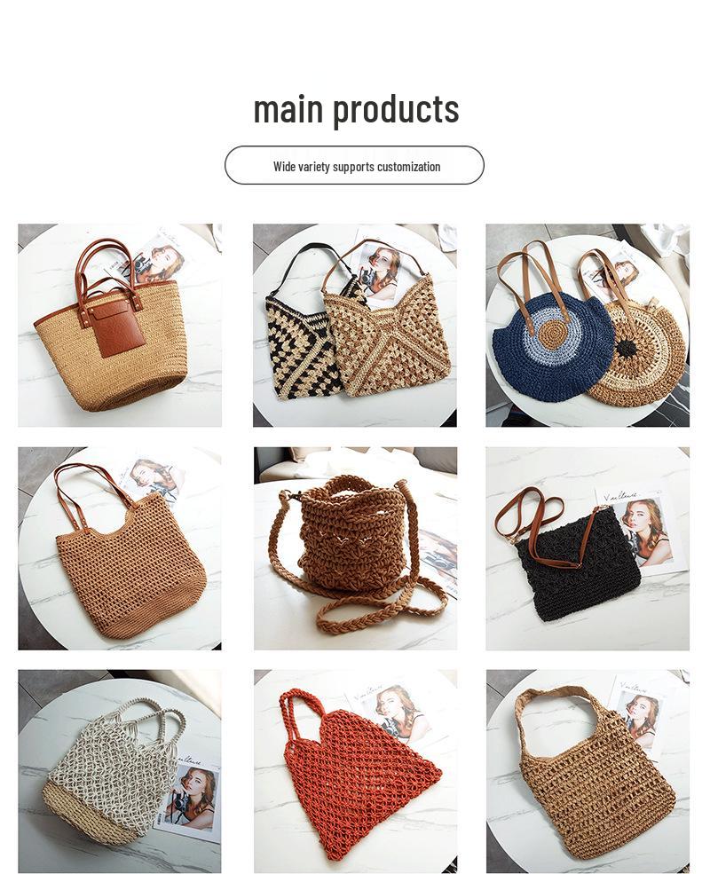 Women's Round Crochet Straw Tote with Leather Belt Accent for Casual Travel and Vacation