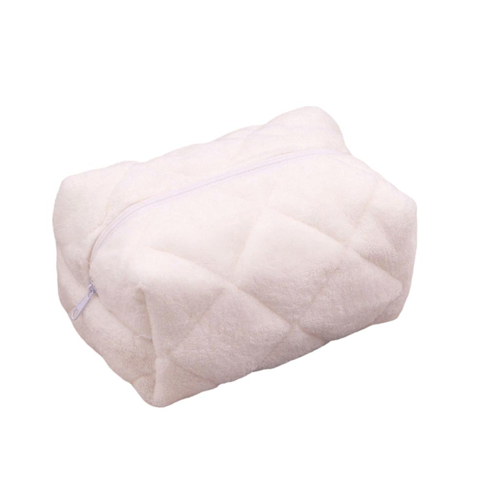 

Plush Material Cosmetic Bag Pure Color Travel Organizer Cute Toiletry Bag Daily Use