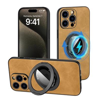 360 Magnetic Ring with Kickstand Luxury Leather Phone Case for IPhone 15 14 13 12 11 Pro Max Holder Protective Shockproof  Cover