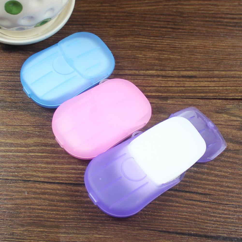 20Pcs Disposable Travel Soap Paper Sheets Skin Friendly Mini Paper Soap Sheets Portable Soap Flake with Box for Outdoor Travel