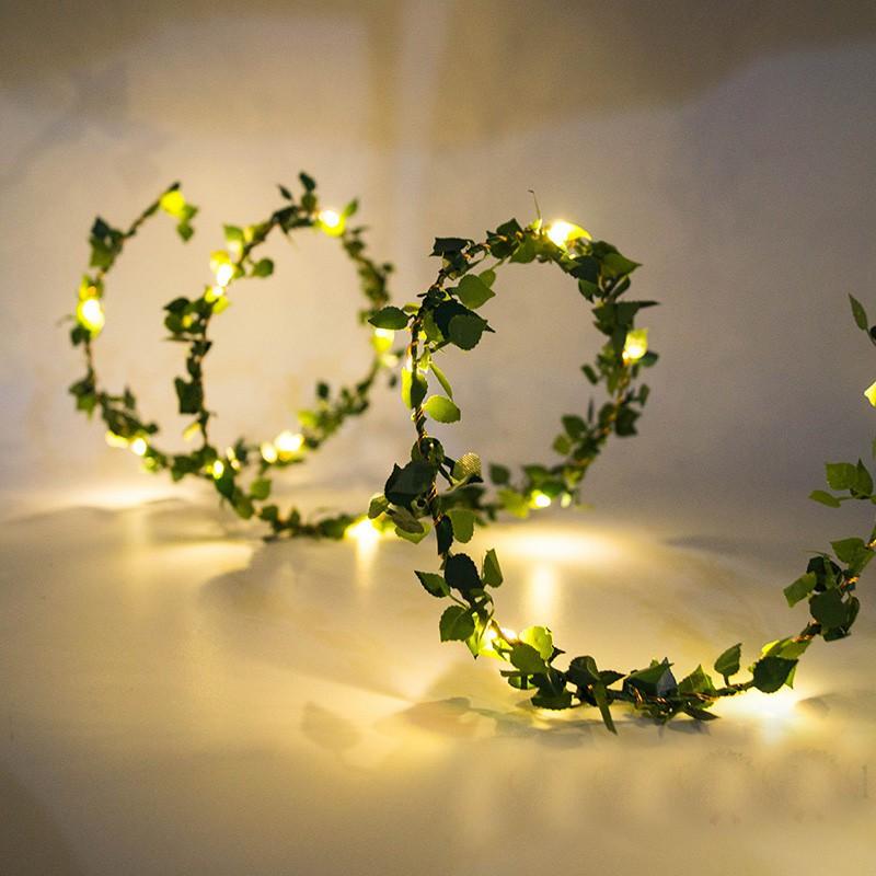 Green Leaves Light LED Copper Wire Lighting Chains AA Battery 2m 5m 10m for Wedding forest table christmas house party decorate