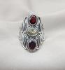 Garnet & Lemon Quartz 925 Sterling Silver Ring: Vintage Boho Statement Jewelry