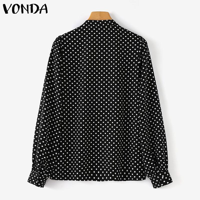 VONDA Women Fashion Ruffle Stand Collar Long Sleeve Polka Dot Shirts