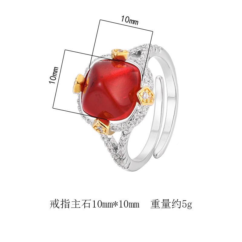 Manufacturer's New Retro Ring With An Open Mouth Women's Ruby Inlay Versatile Fashionable High-end Light Luxury