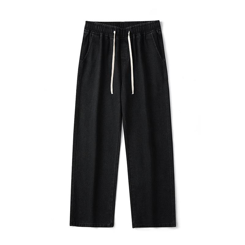 Thin / Thick  Casual Men's Plus Velvet 78% Cotton Drawstring Denim Jeans Baggy Wide Leg Pants Straight Trousers Sweatpants For Men Hip Hop