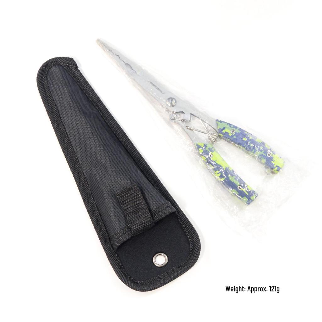 Long Nose Multifunctional Fishing Pliers: Lure, Fish Mouth Clamp, Hammer, Line Cutter, and Hook Control Tool.