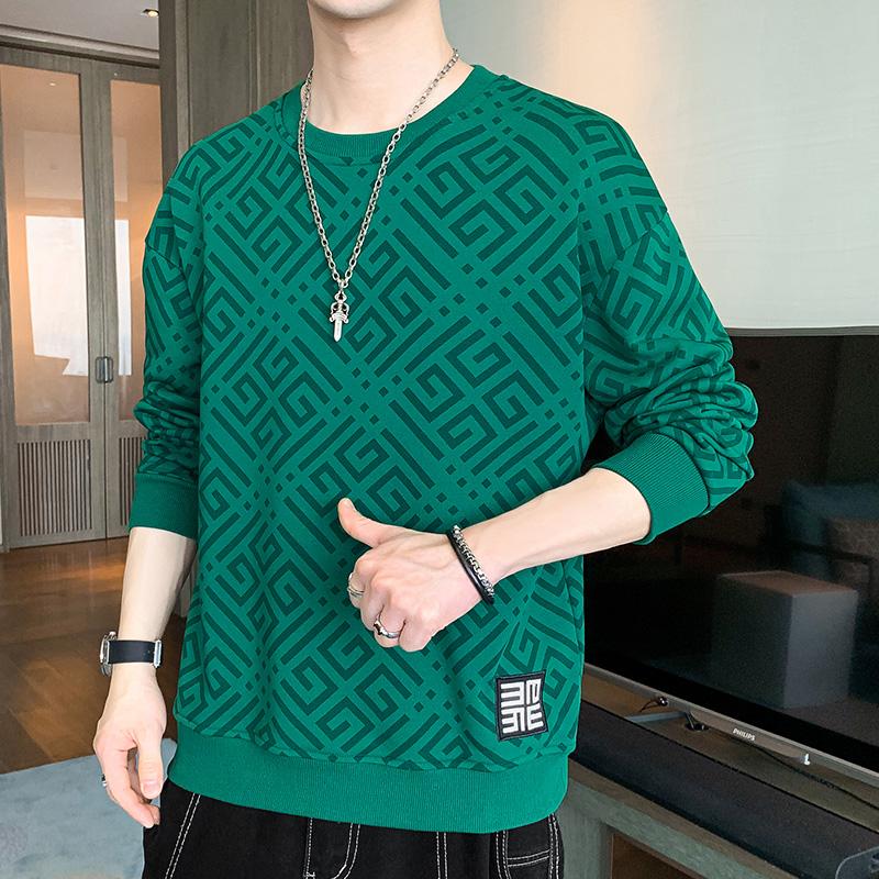 

Камуфляжная клетчатая рубашка с длинным рукавом, молодежная трендовая толстовка, базовая рубашка, осенне-зимний свободный пуловер большого размера с круглым вырезом 2XL зелёный