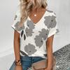 New Summer Women Fashion T-Shirt Retro Floral Printing V-Neck Tops Tees Female Outdoor Short Sleeve Clothing Lady Vintage Outfit