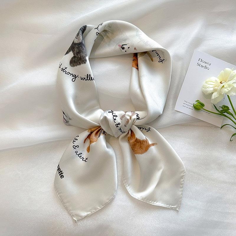 

Silk Scarf Flower Printing Women Scarf Bag Hair Skinny Silk Scarves Lady Foulard Neckerchief 08