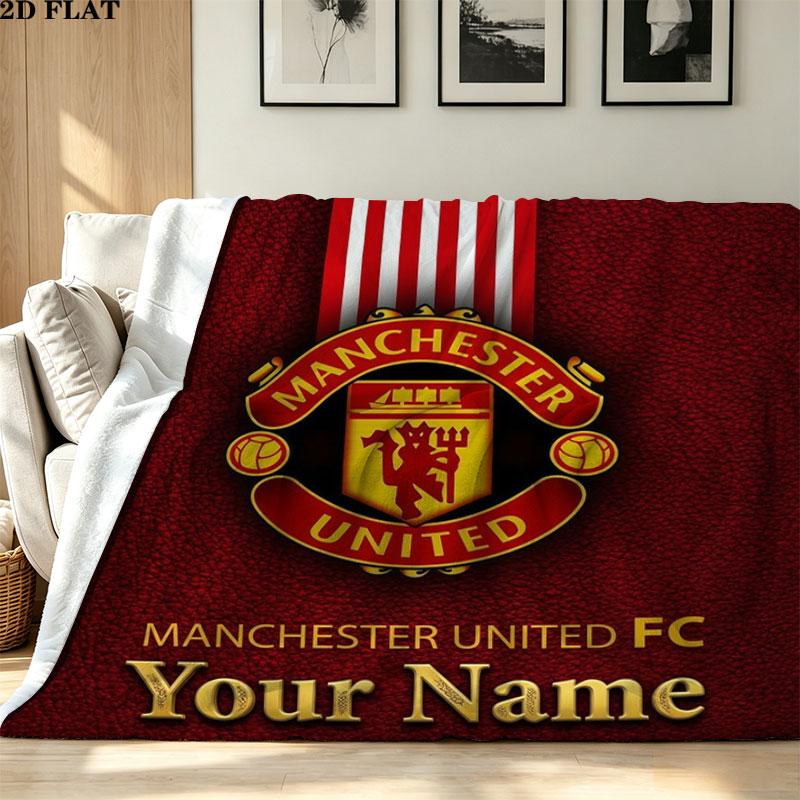 1PC Manchester United F Custom Name Patterned Flannel Blanket Suitable For All Seasons for Home Decor Warmth and Comfort Gifts Holiday Present