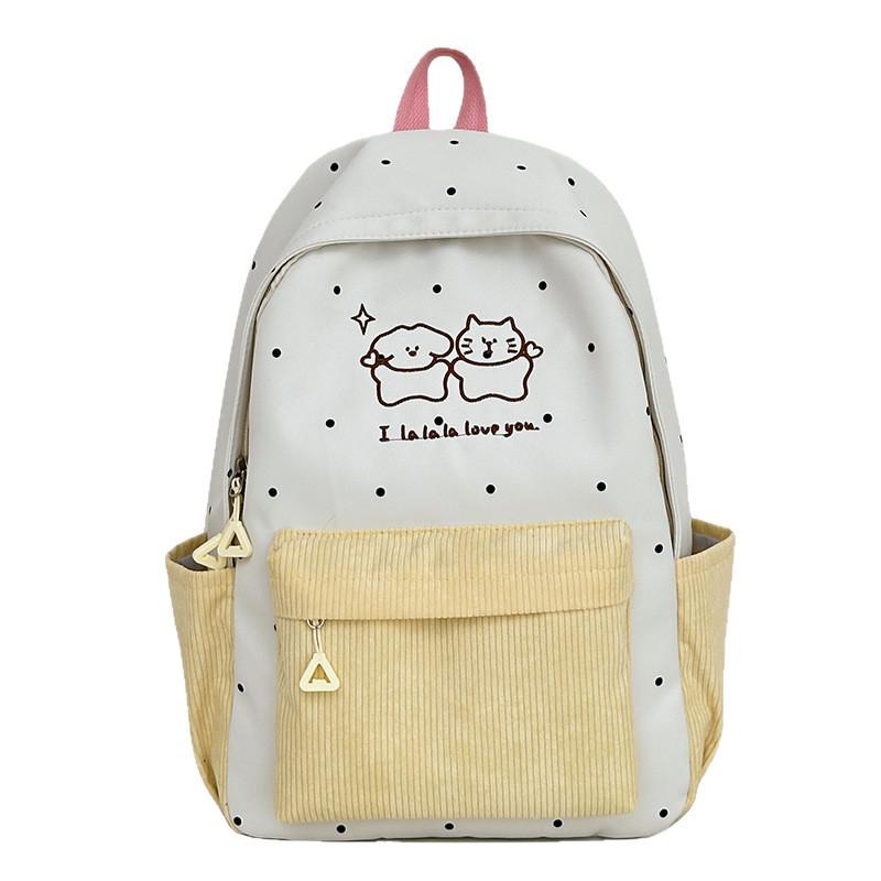 Soft Girl Dot Pattern Nylon Backpack With Cartoon Puppy And Polka Dot Print Designfor Teens And Adults