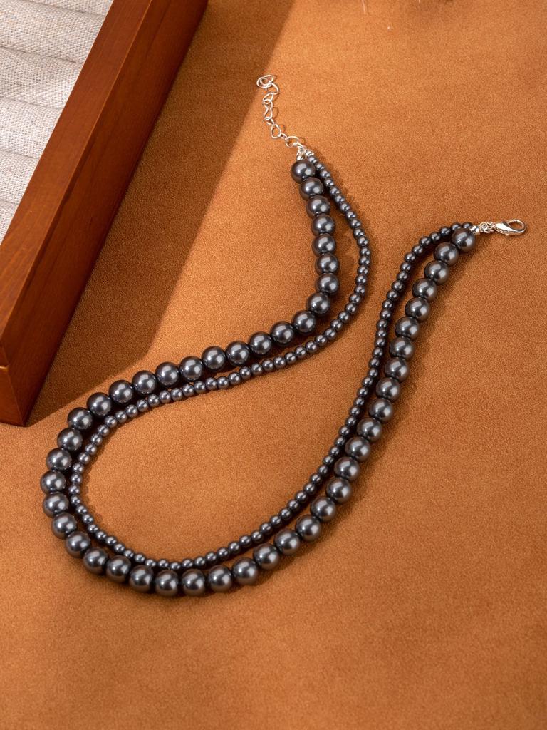 Podwójny naszyjnik z koralików elegancki łańcuszek na szyję łańcuszek na obojczyk perłowy lekki luksusowy łańcuszek