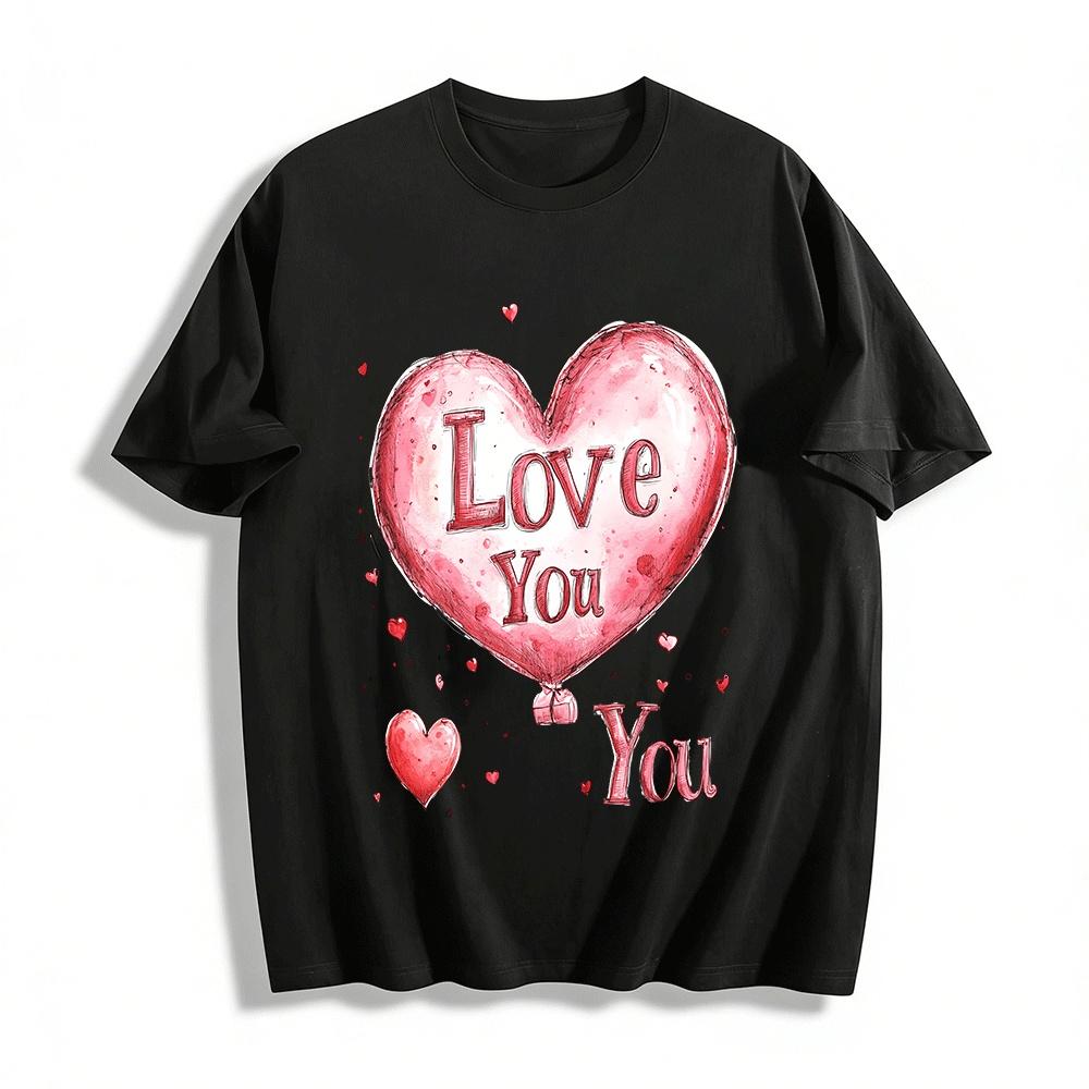 Romantic Love You Heart Print Couple Casual Short Sleeve T-shirt Pure cotton T-shirt XXS