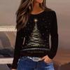 Women's Fashion Casual Slit Hem Round Neck Long Sleeve Loose Christmas Printed T-Shirt Ladies Top