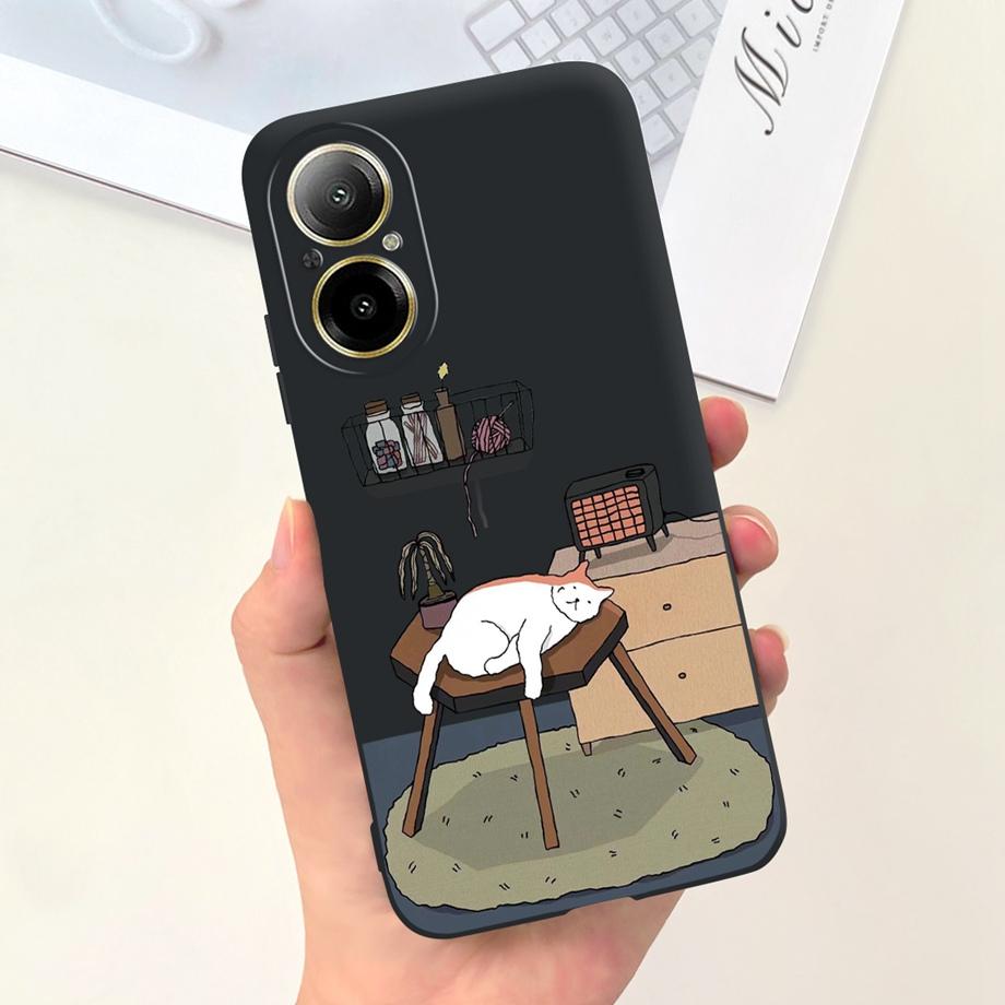 Hülle Für Oppo Realme C67 4G RMX389 Handyhüllen Schwarze Katze Mondnacht Weiches Silikon Stoßfeste Rückabdeckung Für RealmeC67 4G Funda