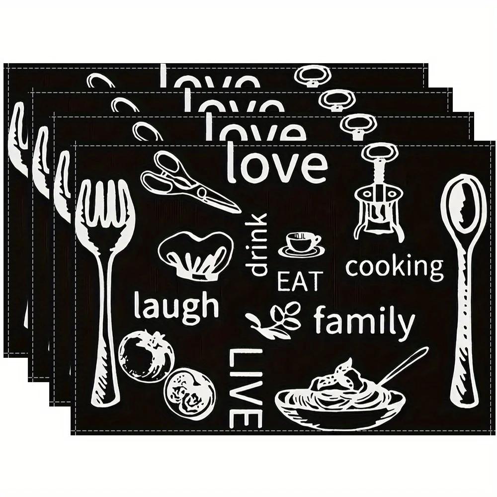 1PZ Sottopiatto in Lino con Motivo Coltello e Forchetta Bianco e Nero Antiscivolo Facile da Pulire Sottopiatto Decorativo