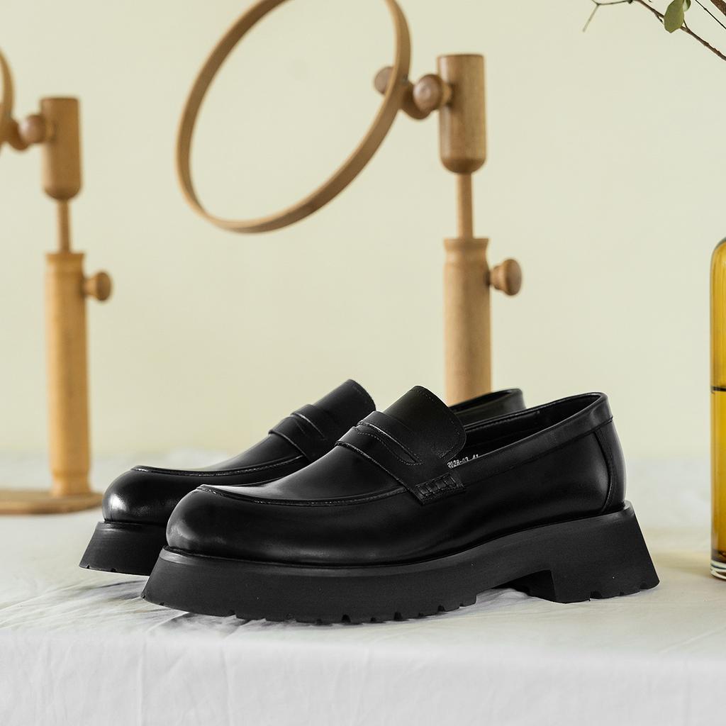 New trendy shoes big head platform leather casual leather shoes men's loafers men's shoes heightening shoes