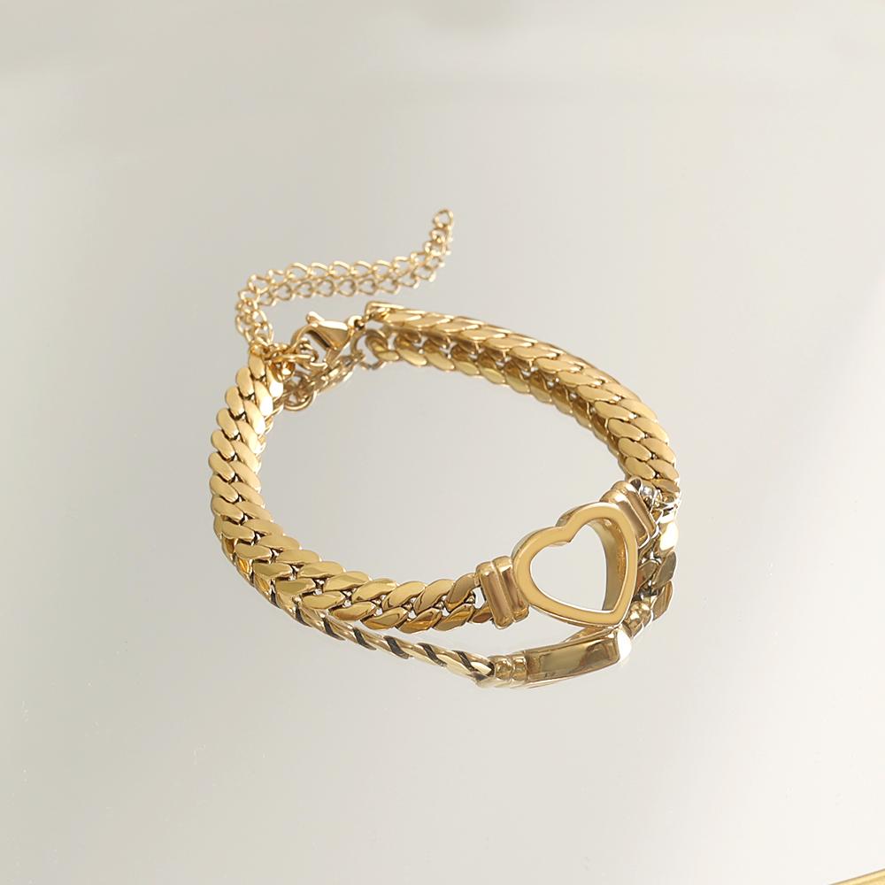 Fashion Gold Pvd Plated Dainty Stainless Steel Bracelets Heart Gold Bracelet Adjustable Chain Bracelet Women Gift