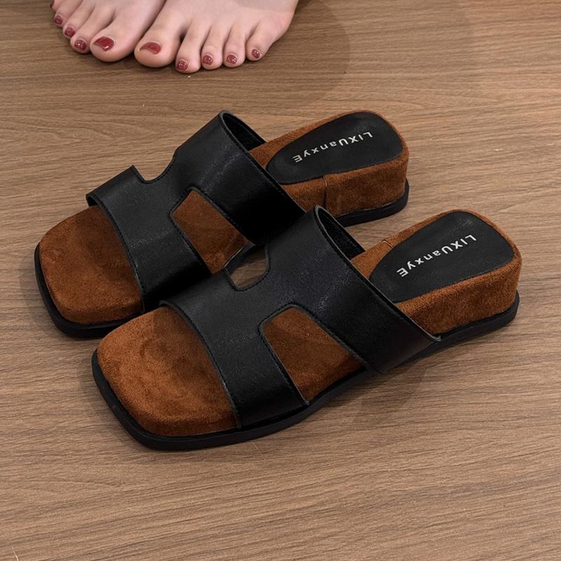 Korean Lazy Style Toe-Open Thick Bottom Slippers Women's Summer New Ladies Retro Personality Outdoor Soft Bottom Beach Sandals