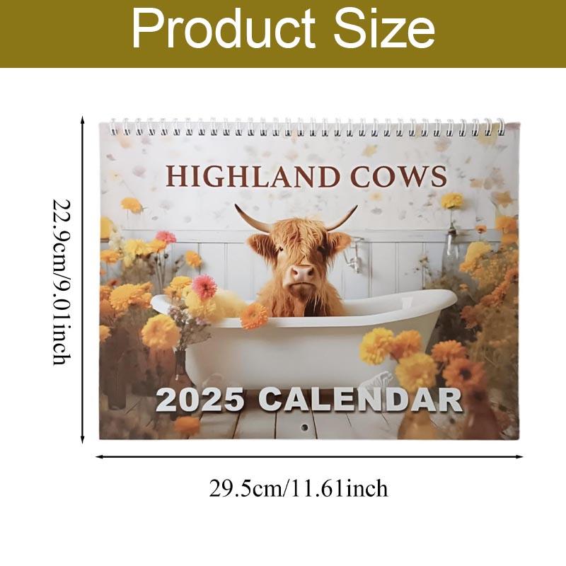Highland Cows in Bathtubs 2025 Calendar, 2025 Animals Theme Hangable Calendar, Scottish Highland Cows Farm Calendar, Monthly Wall Calendar for Home