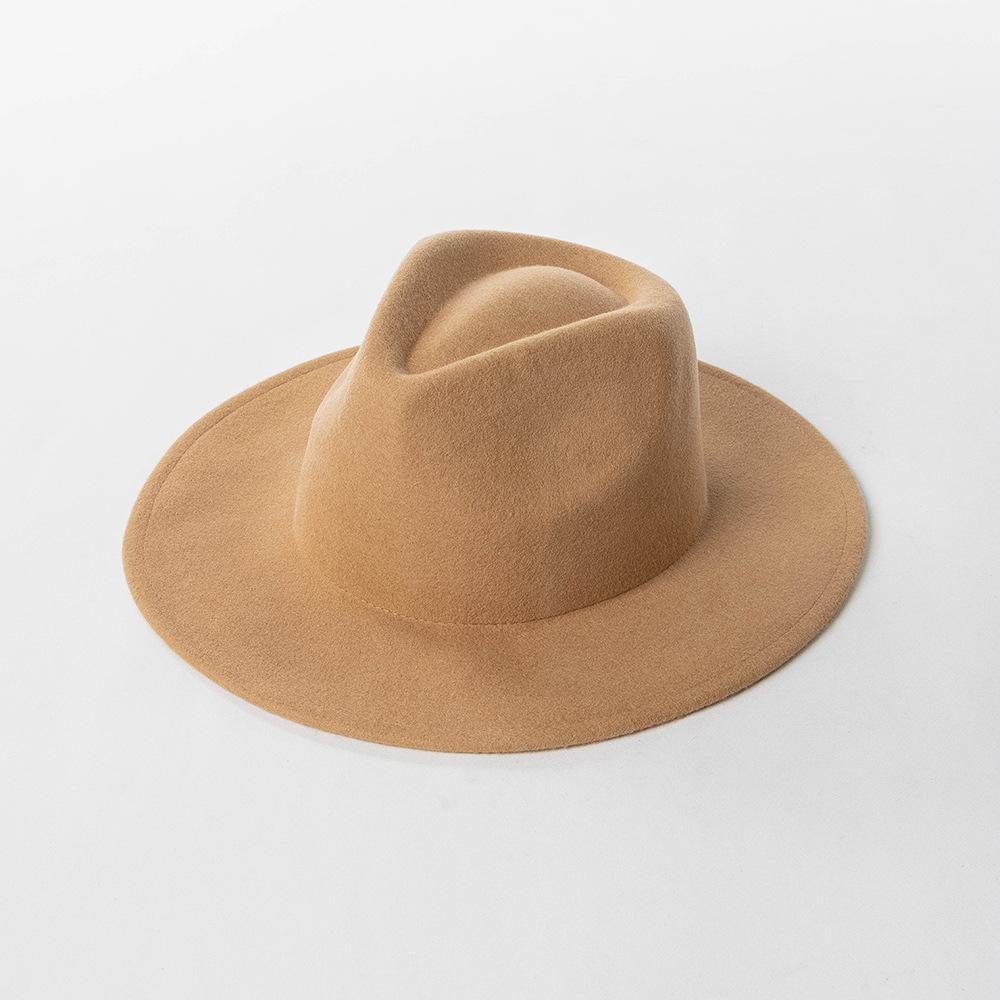 Autumn and winter new fashion casual bare body wide brim wool jazz hat outdoor shopping warm concave top hat tide