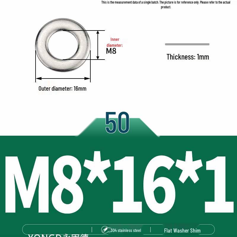 304 Stainless Steel Thickened Flat Washer / Ultra-thin Metal Gasket, Sizes M1.6-M10
