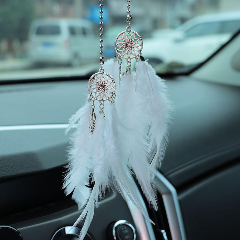 Feather Car Rearview Mirror Handing Pendants Dream Catcher Alloy Decoration