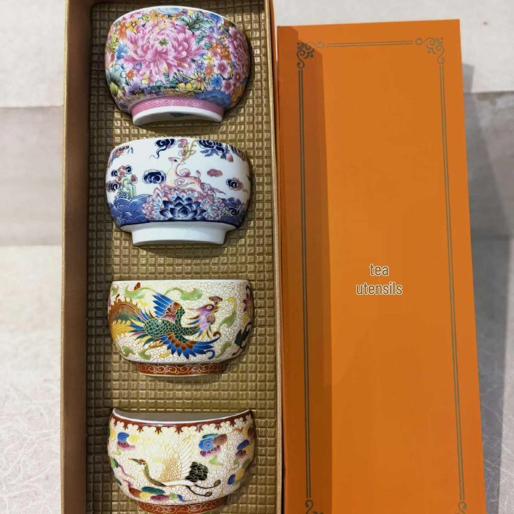 Large Capacity Retro Kung Fu Tea Cup - Enamel Painted Ceramic with Wide Mouth for Home and Personal Use