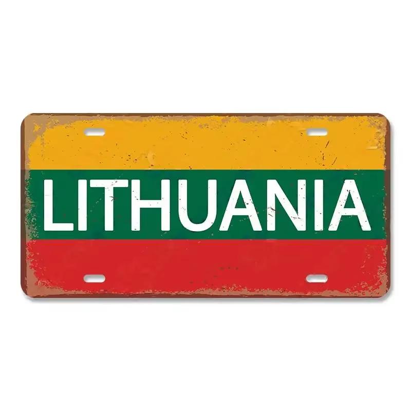 High Definition Metal Tin Sign Vintage License Plate Style Country National Flag Themed Retro Wall Art Decor for Home Bar Pub