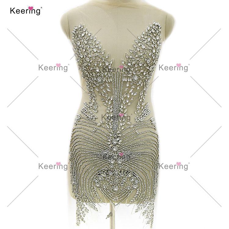 WDP-450 Keering Fashion Good Quality Handmade Beaded Crystal Rhinestone Bodice Dress Applique for Dress 83*45cm