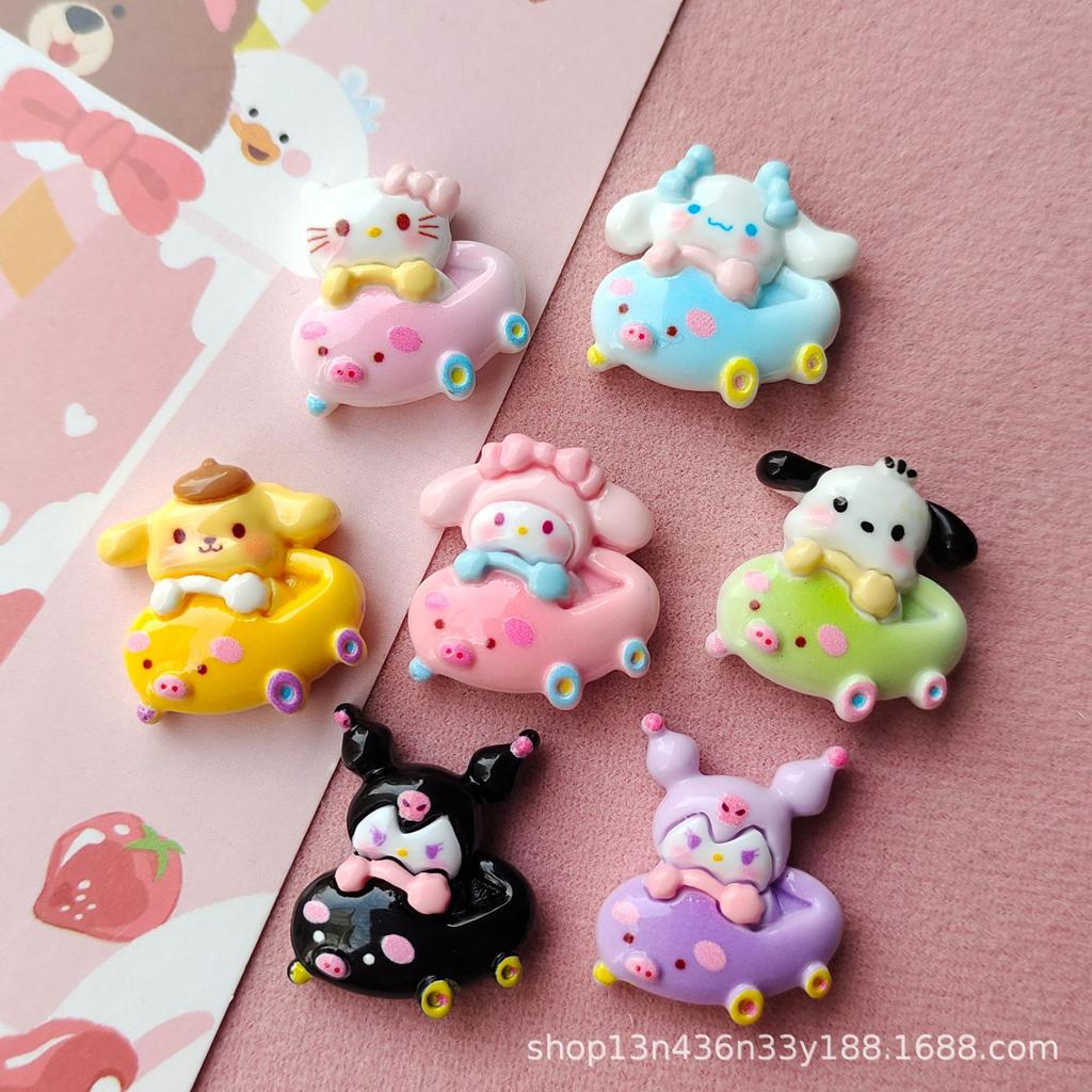 10Pcs Kawai Bright Surface Cartoon Pig Car Series Resin Flat Back Scrapbook Figurine Diy Bow Decor Accessories Crafts A5