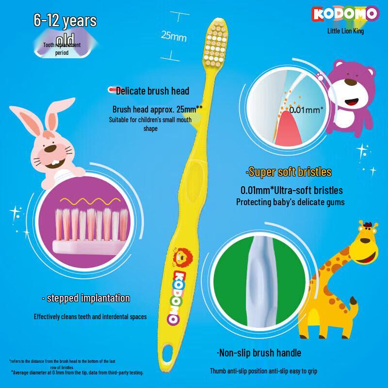 KODOMO Lion Kids Soft Toothbrush 4-Pack (6-12 Years)