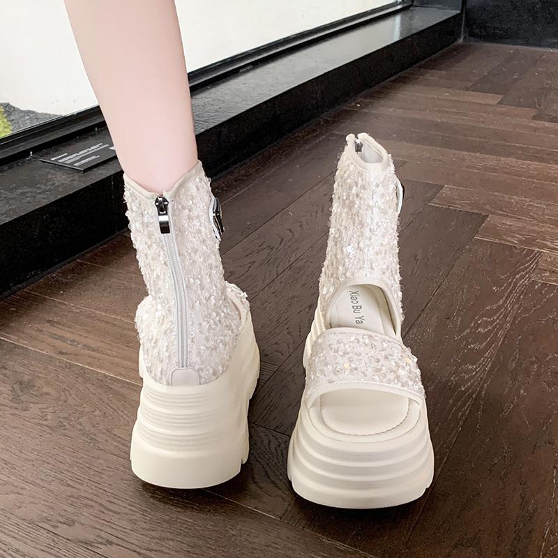 Sandale cu platformă înaltă de vară, pantofi sport cu pană, noi 2025, pentru femei, cu sclipici, șlapi de plajă, sandale casual cu platformă înaltă, respirabile