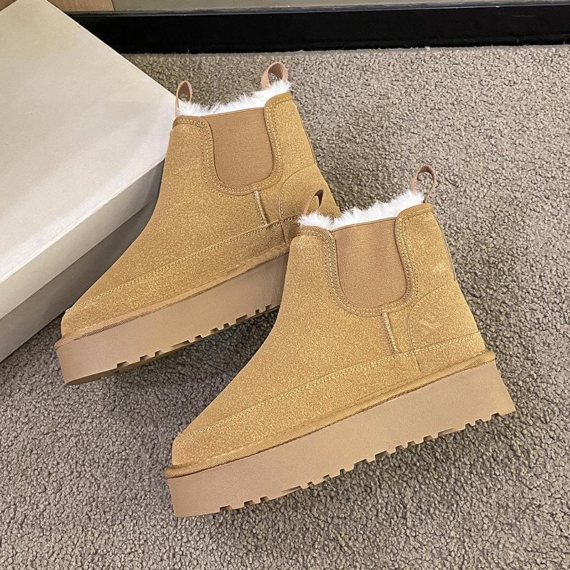 

Fashion versatile warm snow boots women s autumn and winter new cotton shoes thick soles increase one pedal women s shoes tide cotton 40 верблюд
