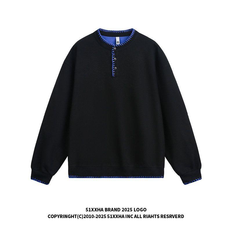 51 Hip-Hop Original Hand-Stitched Henry Collar Knit Sweatshirt for Men and Women, Trendy Brand, Loose Casual Old Money Style Long-Sleeve Top