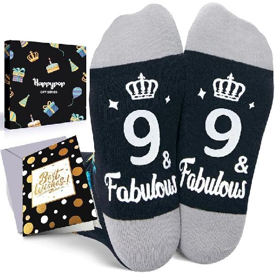 HAPPYPOP Birthday Gifts Ideas for Teen - Socks with Greeting Card for Boys Girls Age 5-13 9 Fabulous Black
