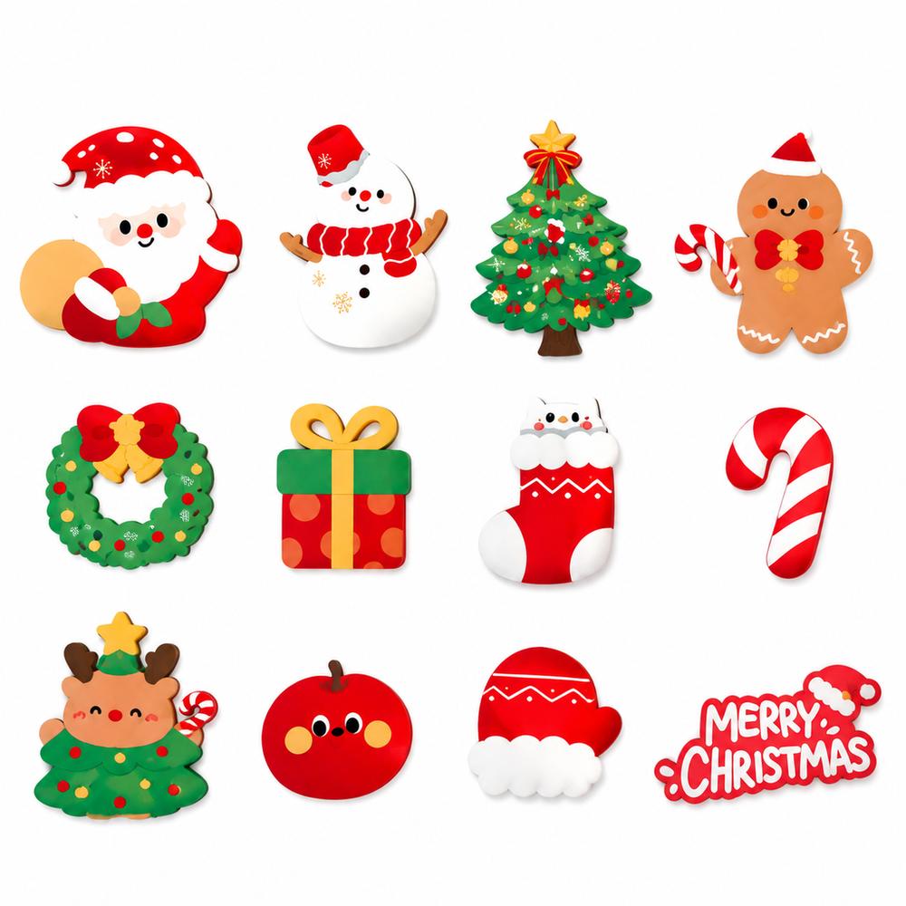 12Pcs Christmas Tree Magnetic Stickers Santa Claus Refrigerator Magnets  Holiday Gifts