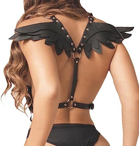 PIIKNUO Women's Punk Leather Harness Chest Strap Adjustable with Chain for Party Rave Halloween Carnival Clubwear