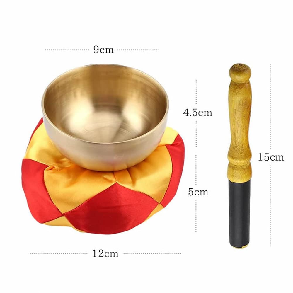 Hiro 3-Piece Orin Set (Rin, Rin-bou, and Zabuton) - 9cm Diameter (3 Sun) - Brass Bell, Ring, and Bell - Buddhist Altar Accessories - Gold Color -