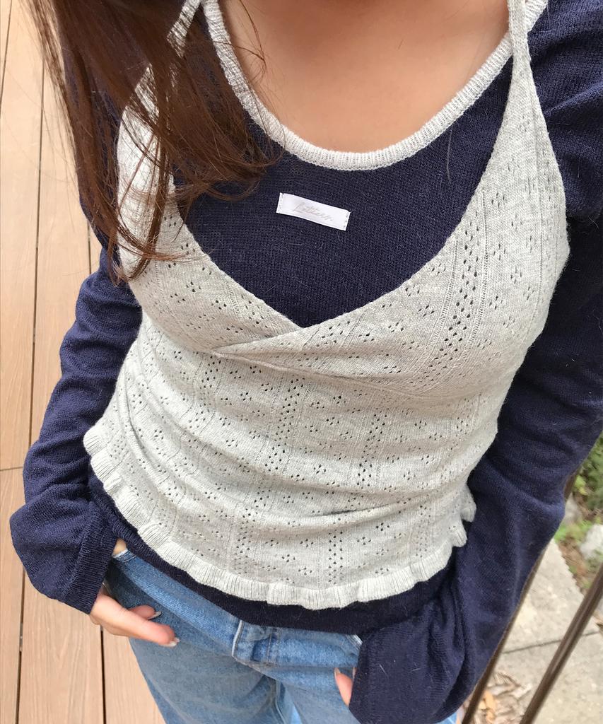 LETTER FROM MOON U-Neck Two-Way Knit (Navy)