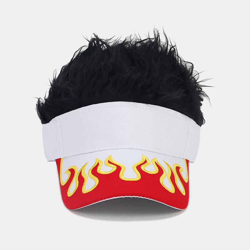 

Autumn Casual Baseball Cap With Fire Print And Wig Design For Men Women White Black