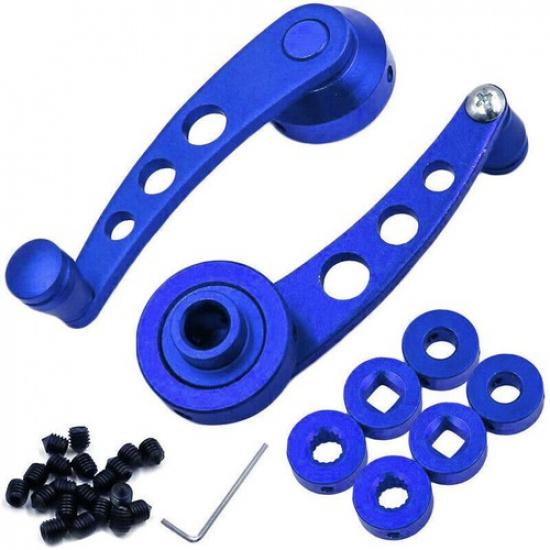Set Car Universal Blue Billet Aluminum Manual Door Handle Crank Window Winder
