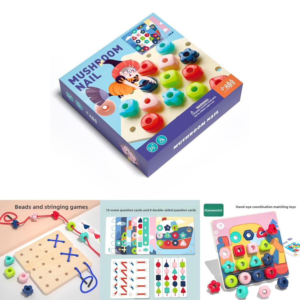 Wooden Mushroom Pegboard Puzzle For Kids Creative Learning Game For Preschool Kids